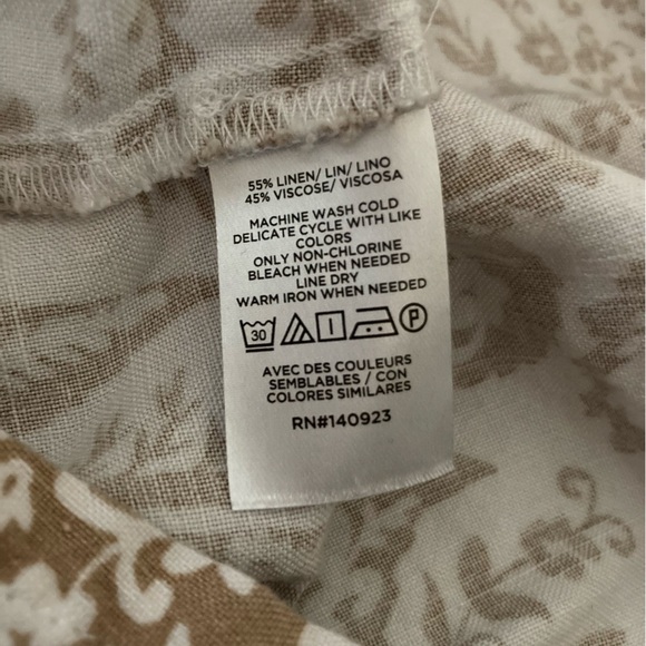 LOFT Tan Paisley Linen Blend Buttoned Sheath Midi Dress Size 12 Petite - Picture 5 of 5